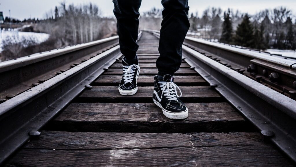 shoes, walking, railroad tracks